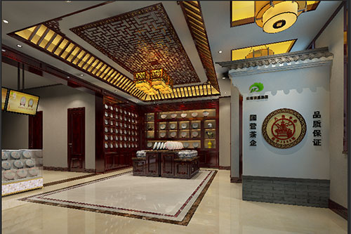 嘉定古朴典雅的中式茶叶店大堂设计效果图